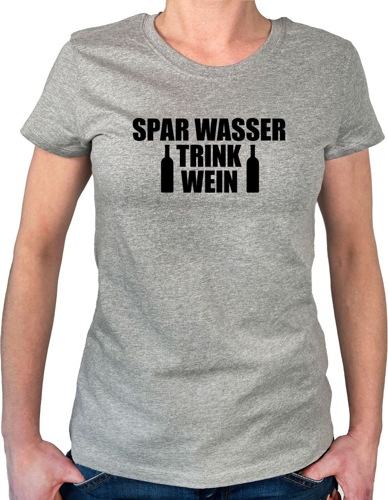 Huuraa Frauen Oberteil Spar Wasser Trink Wein Weinflasche Geschenk Größe XXL Sport Grey Bio Baumwolle Fairtrade Spar Wasser Trink Wein Mitbringse