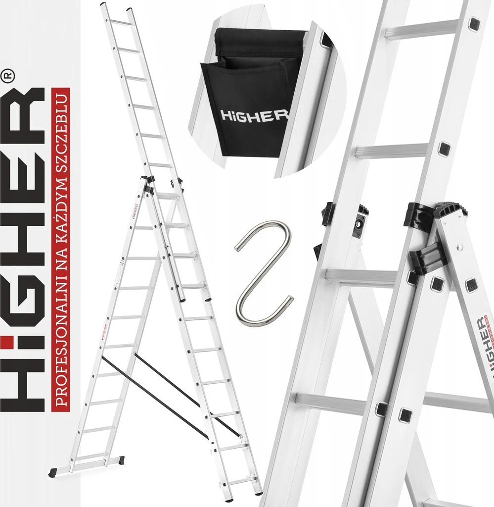 Drabina aluminiowa uniwersalna wysuwana 3x10 HIGHER z opcją Zdjęcie produktu 