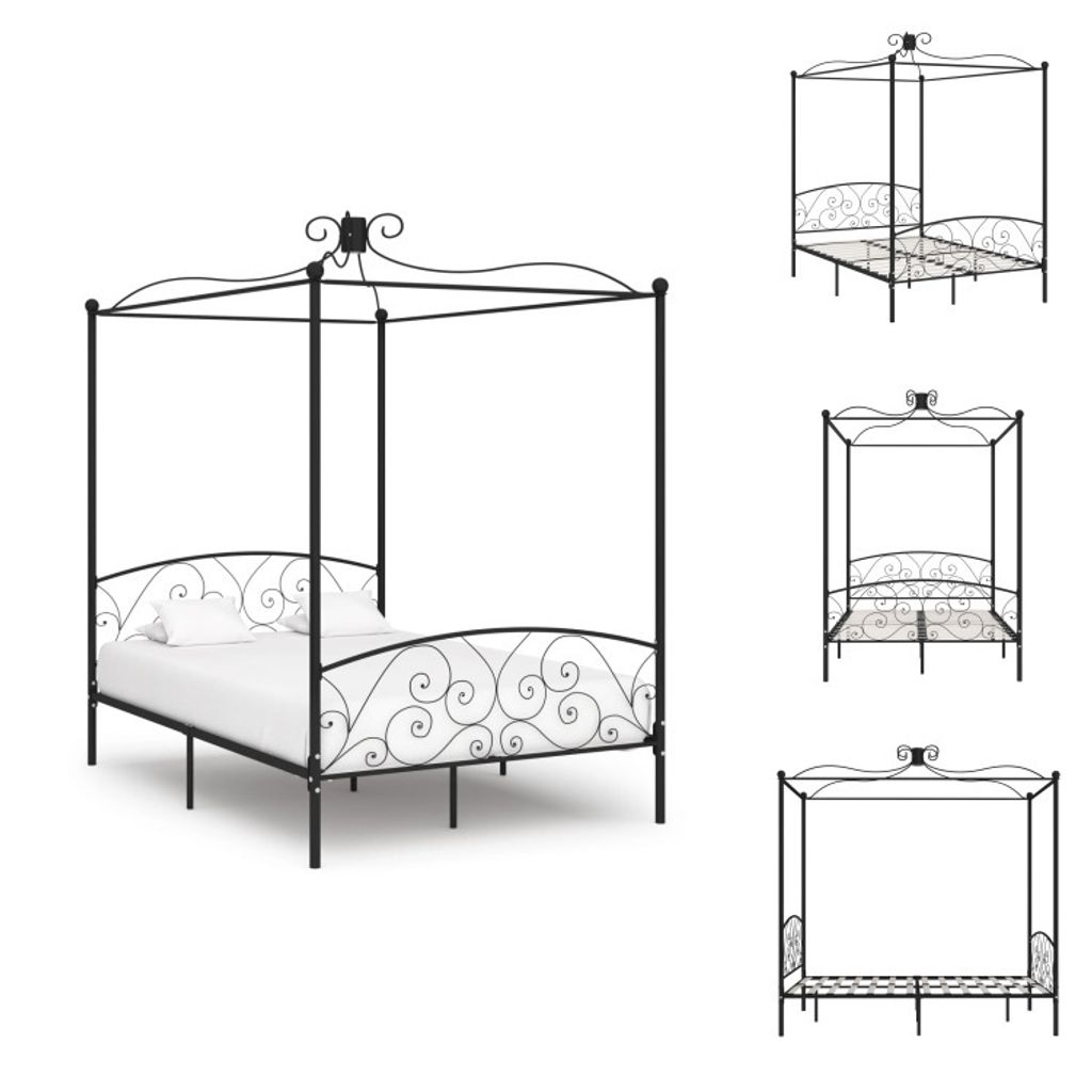 vidaXL Himmelbett-Gestell Schwarz Metall 120 x 200 cm - Betten & Bettgestelle