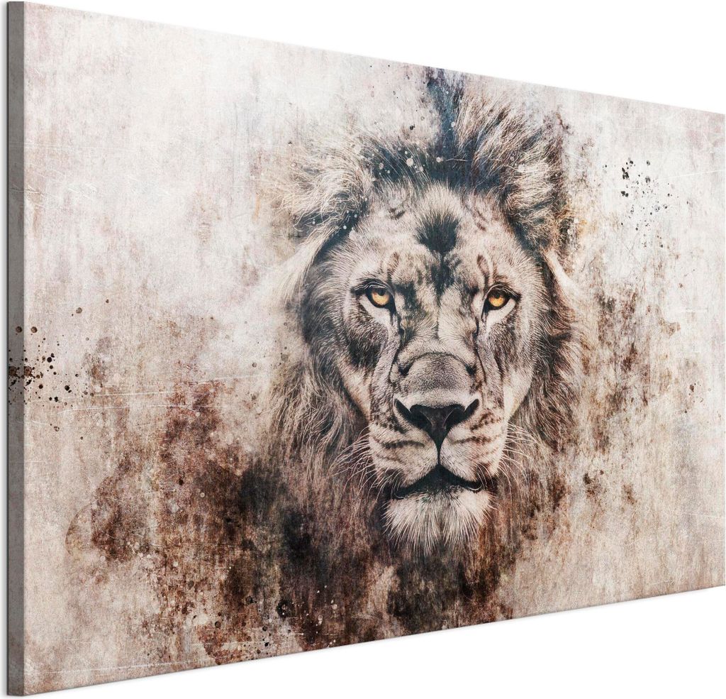 LUMASOUL Leinwand Bilder 120x80 cm, Leinwandbild Löwe Motiv, Wandbilder Holzrahmen und Webstuhl Wohnzimmer und Schlafzimmer, 1 teilig
