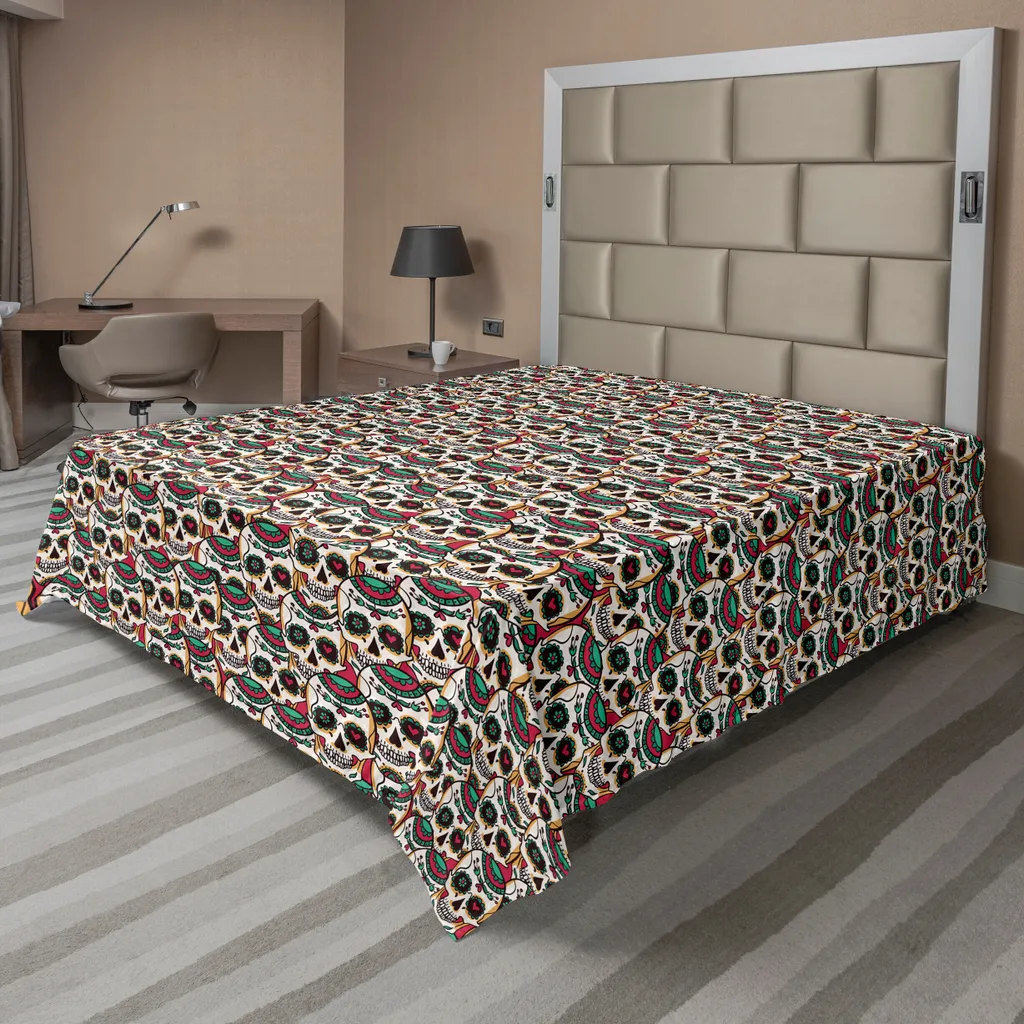 Drap plat décoratif Jour des Morts pour chambre à thème, 266 x 260 cm crème