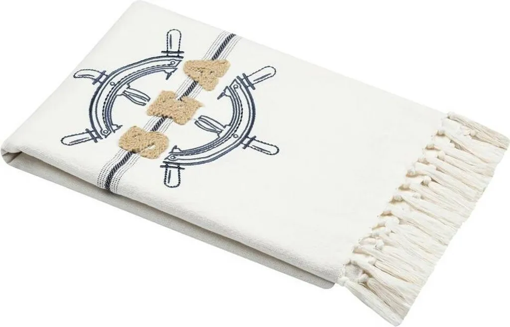 Coperta SEA 125x150 cm con Ganci Marittimi e Nappe Ricamate | Home Decor