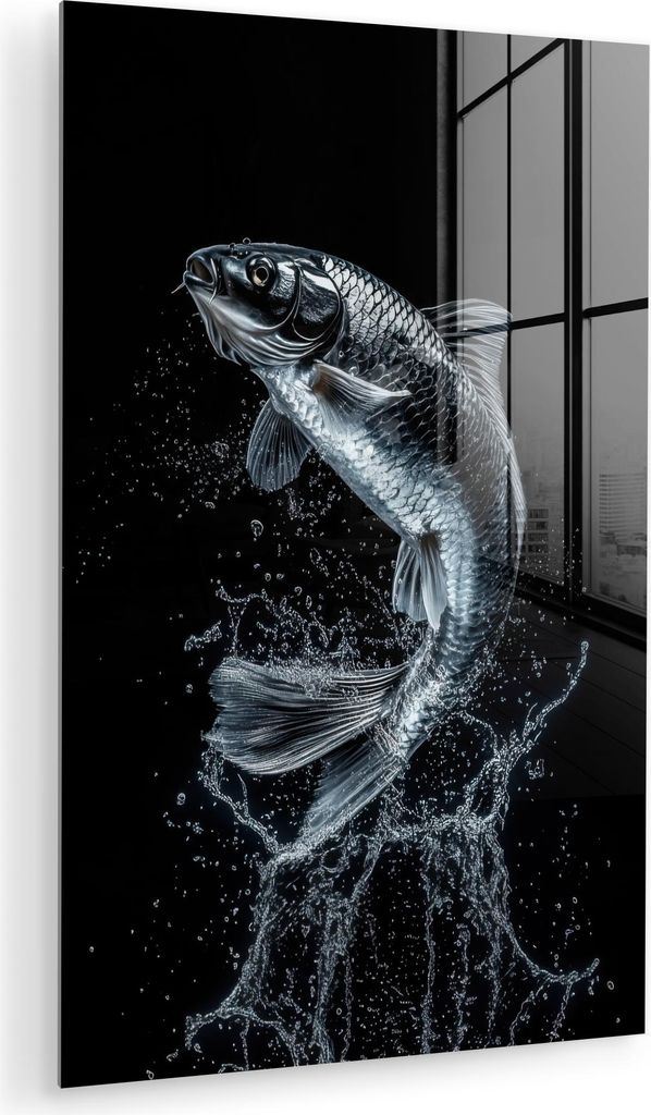 MuchoWow Glasbilder - Bilder auf Wandbild - Foto auf Glas Fische - Koi - Schwarz - Wasser 40x60 cm Wanddekoration aus Glas - Acrylglasbild - Acrylb...