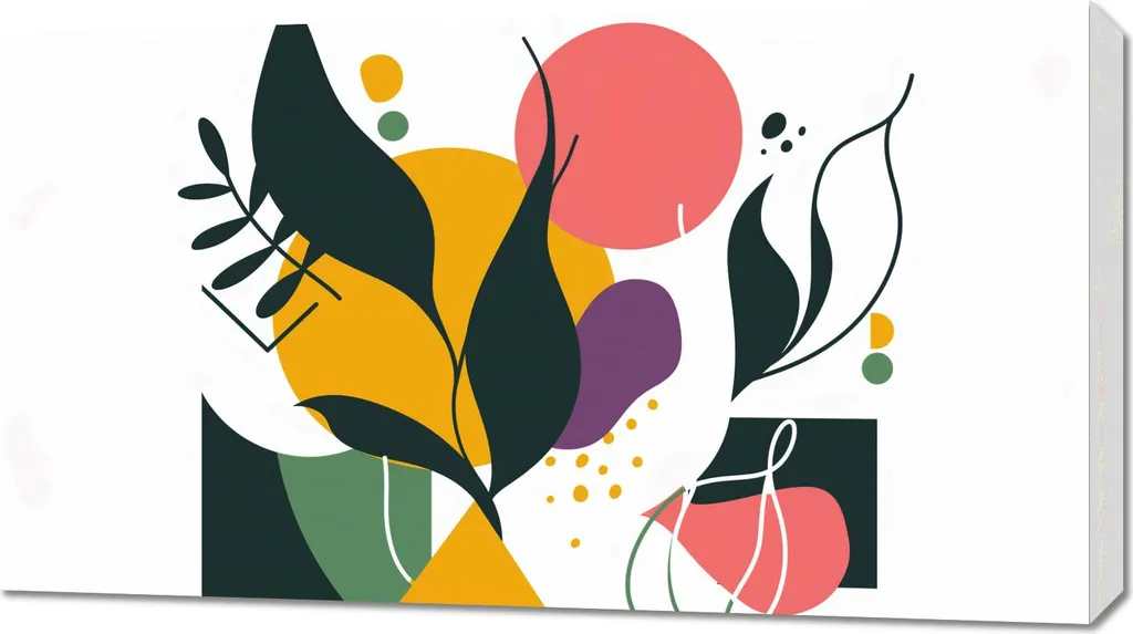 Quadro 90x50 cm Astratto Botanico Colorato: Tela Moderna per Soggiorno