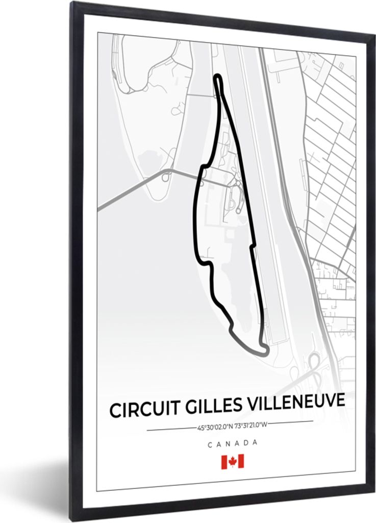 MuchoWow Gerahmtes Poster Rennsport - Rennstrecke - Circuit Gilles Villeneuve - Rennstrecke - F1 - Kanada - Weiß 60x90 cm - Poster mit Schwarzem...