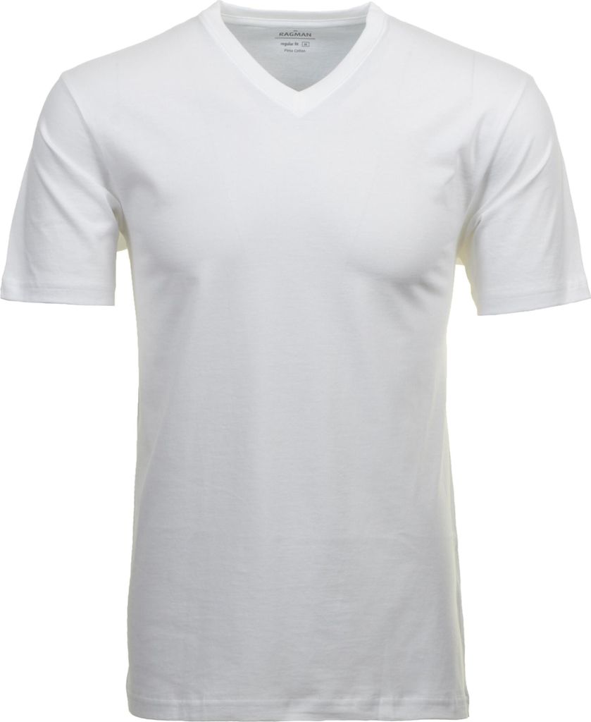 RAGMAN Herren T-Shirt Doppelpack Kurzarm V-Neck Regular Weiß M