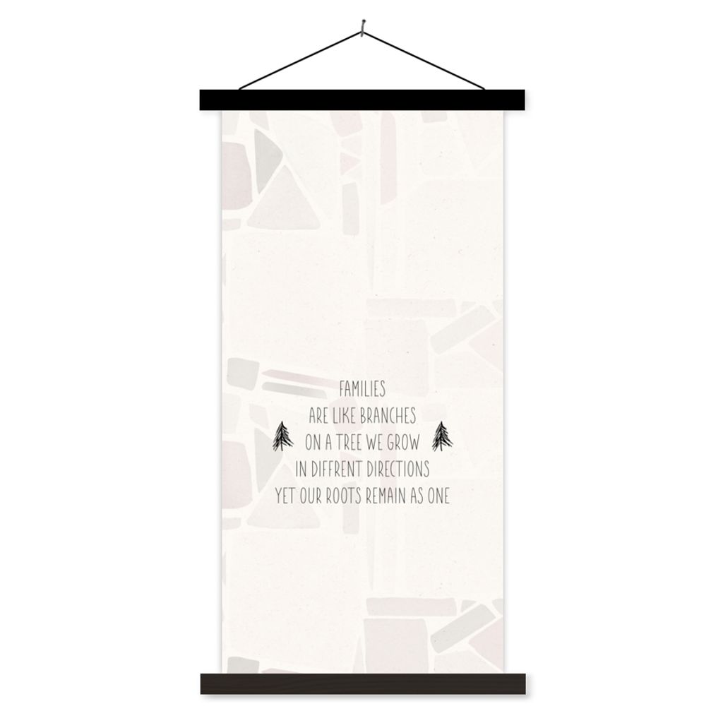 MuchoWow Textilposter Zitate - Familien sind wie Äste an einem Baum - Familie - Sprichwörter 90x180 cm mit schwarzem Rahmen - Dekoration Wohnzi...