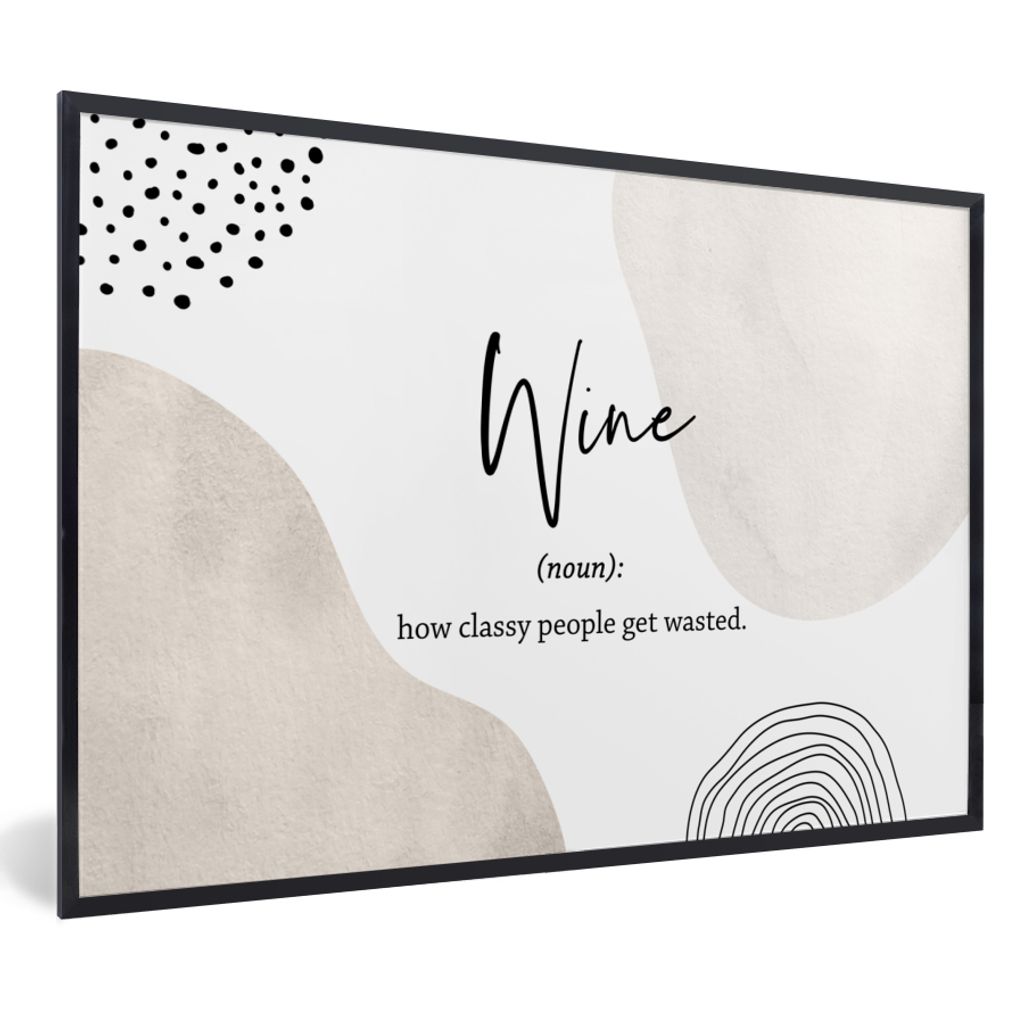 MuchoWow Gerahmtes Poster Sprichwörter - Wein - Wörterbuch - Zitate - Definition von Wein 90x60 cm - Poster mit Schwarzem Bilderrahmen Wandpost...