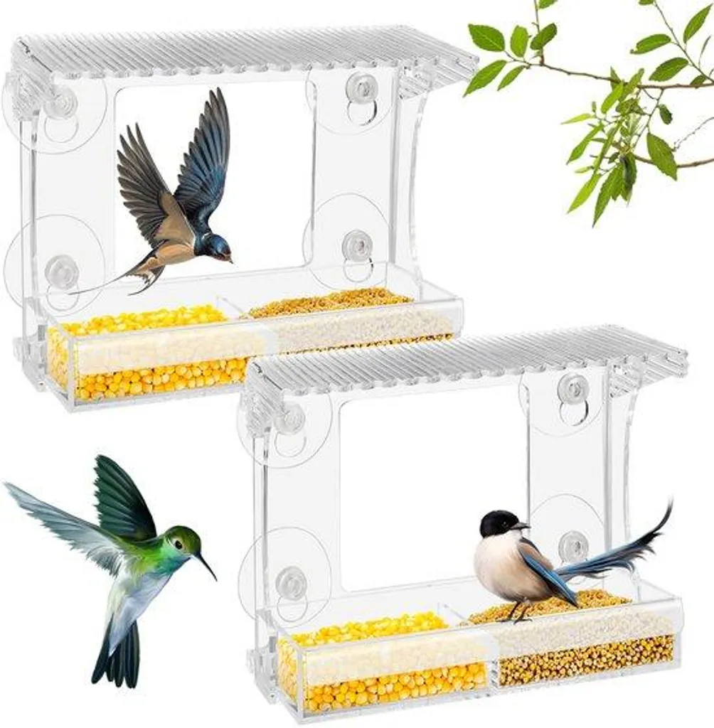 Mangeoire oiseaux acrylique transparente 18cm avec fixation par ventouse