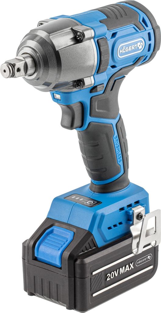 HÖGERT TECHNIK Akku-Schlagschrauber 400 Nm - 20V, 4,0 Ah - bürstenloser Motor - 1/2" Antrieb - 3 Gänge - LED - inkl. Koffer - für M10-M20 - HT2...