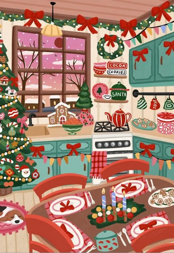 Puzzle de Noël 1000 pièces : Activité Hivernale Cuisine de Fête Illustrée