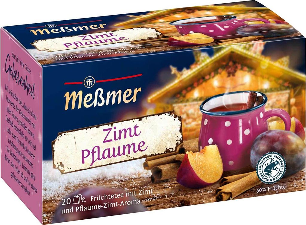 Meßmer Zimt Pflaume 20 Beutel Früchtetee mit Pflaume und Produktbild 