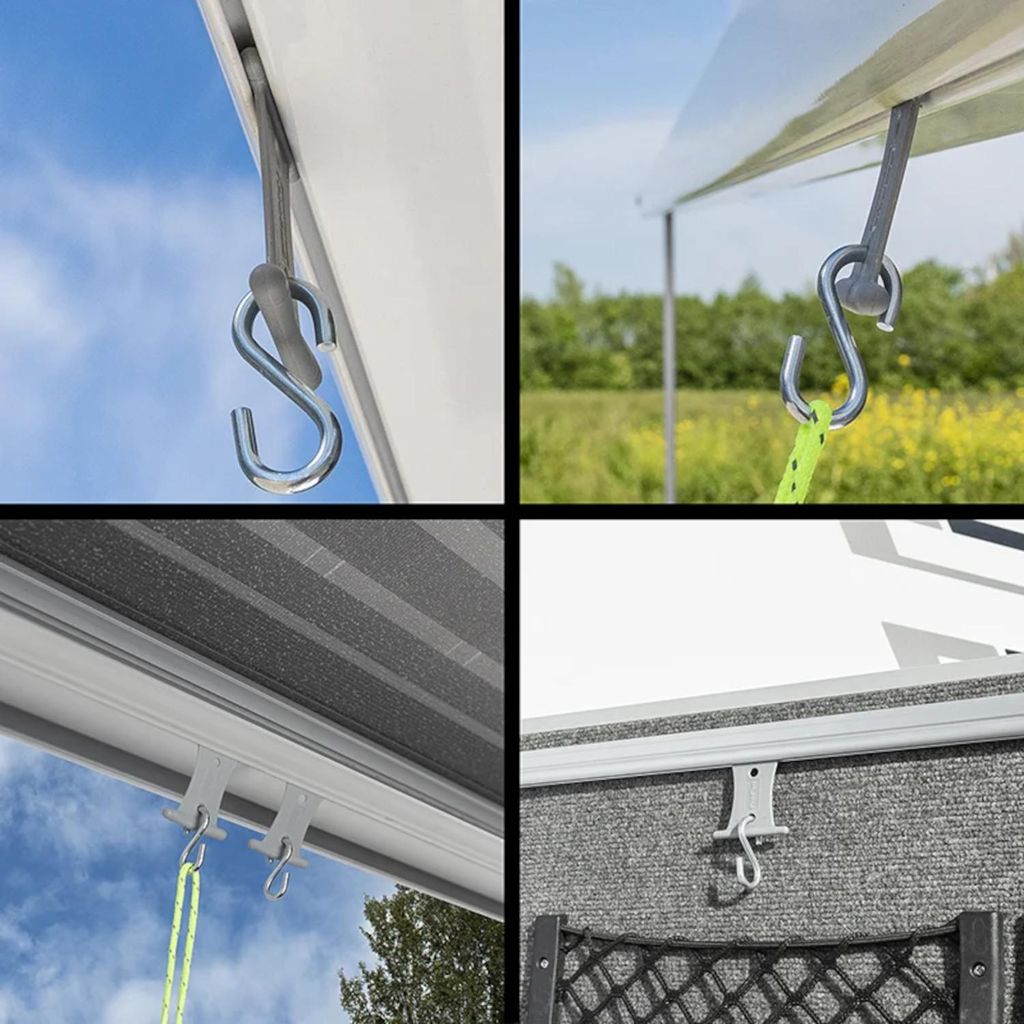 URAQT 10 Pezzi Ganci per Tende da Campeggio, Ganci per Tende da Sole con Gancio a S, Gancio per Tenda da Sole per Camper, per Binari 5/6 mm – 7/8 mm, per