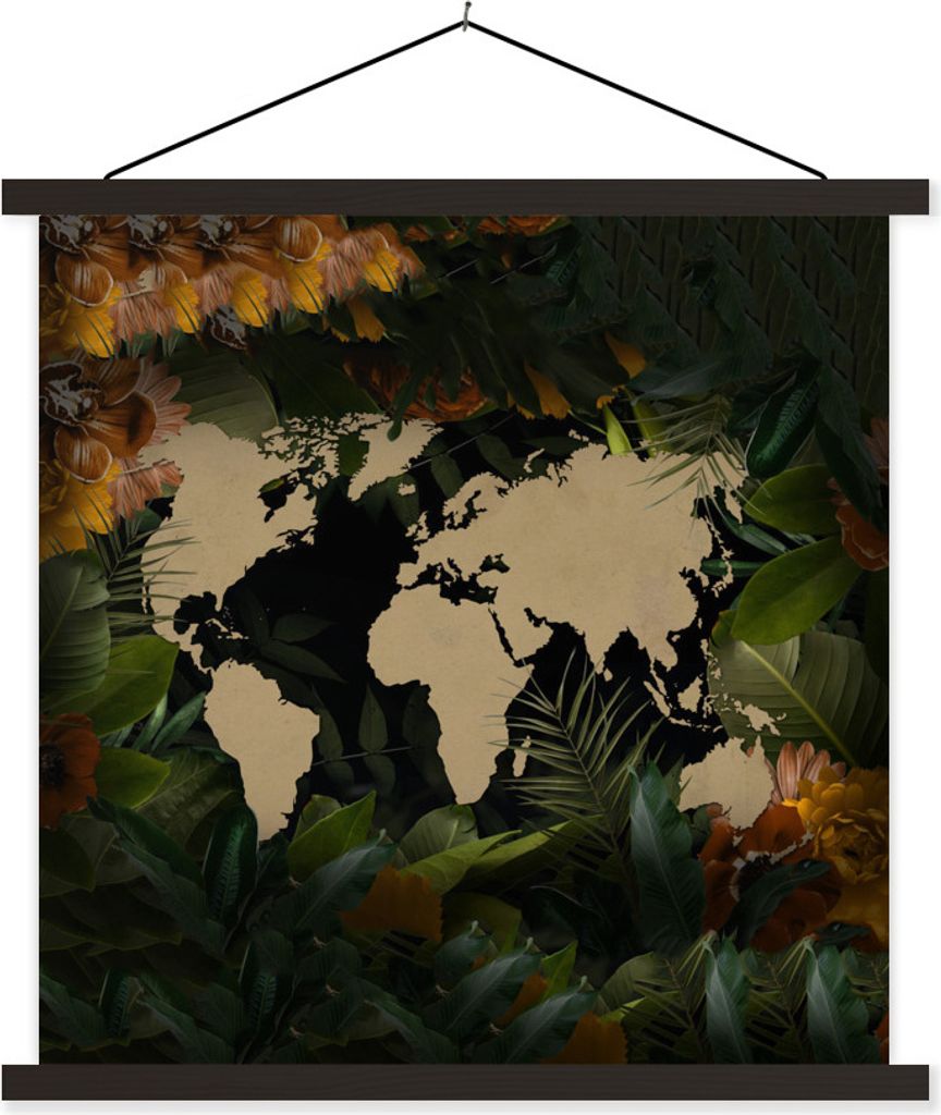 MuchoWow® Textilposter Weltkarte - Einfach - Blumen 90x90 Produktbild 