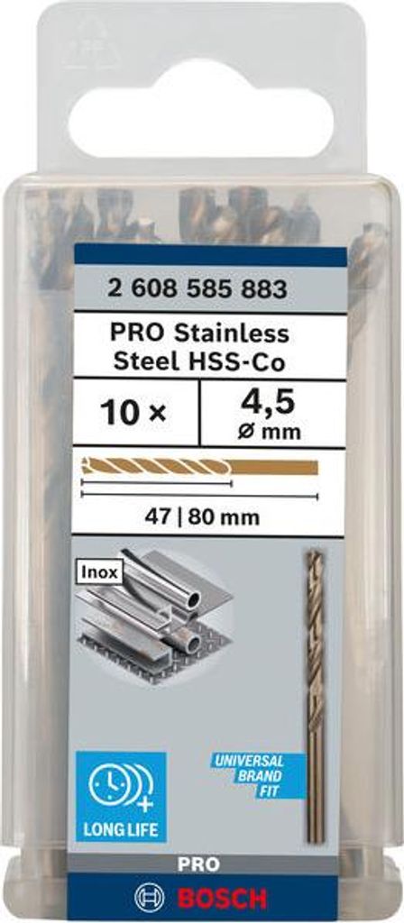 PRO Stainless Steel HSS-Co Spiralbohrer, 4,5 x 47 x 80 mm, 10-tlg.