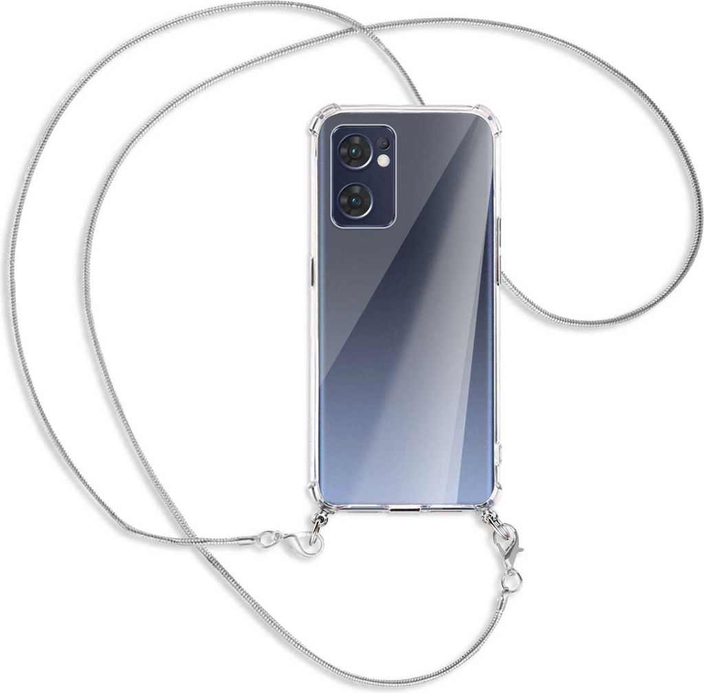 Handykette Backcover-Schutzhülle mit Band (Metall silberfarben) für Oppo Reno7 5G / Find X5 Lite - silberfarbene Kette Snake