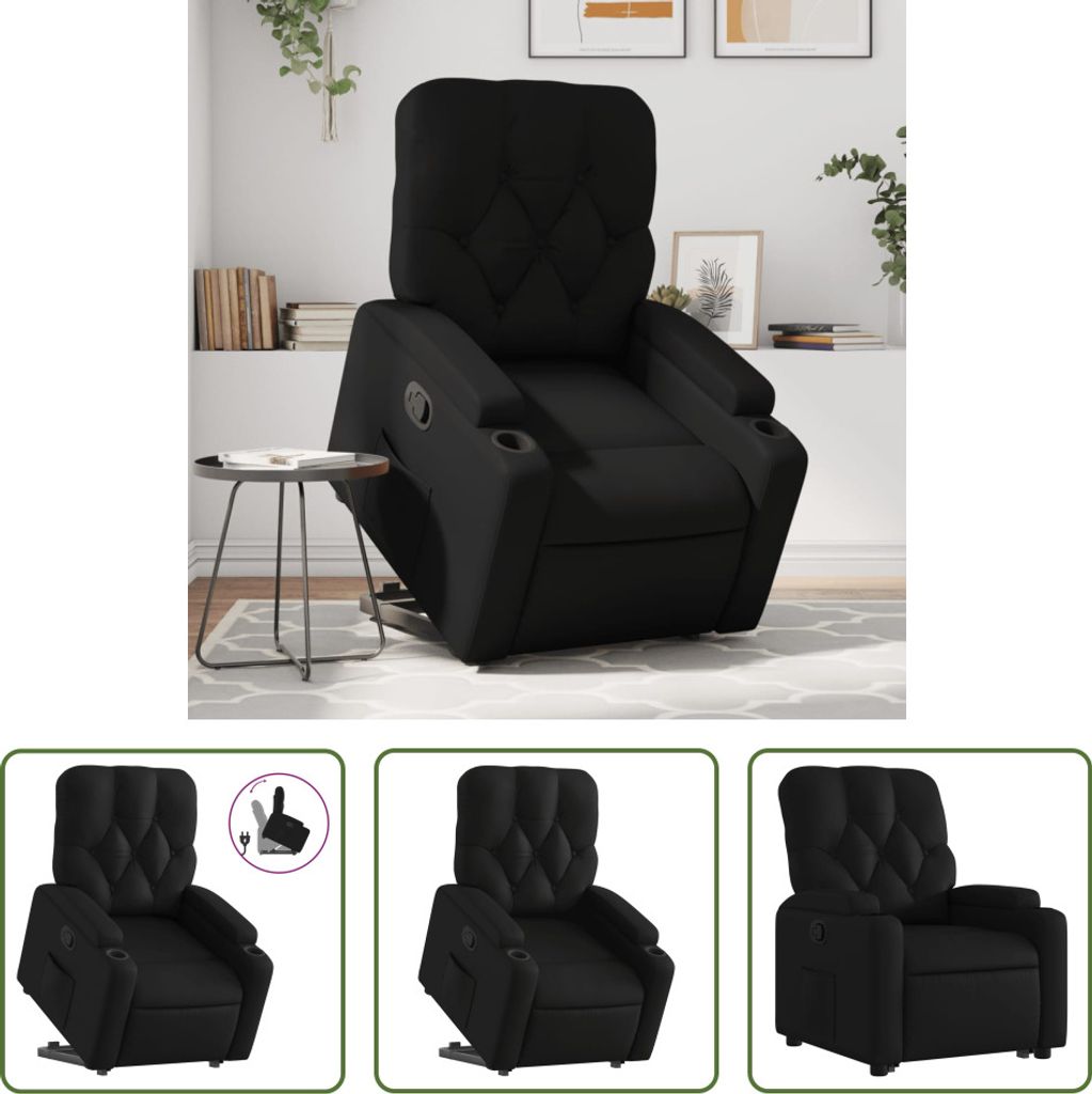 The Living Store Relaxsessel mit Aufstehhilfe Schwarz Kunstleder