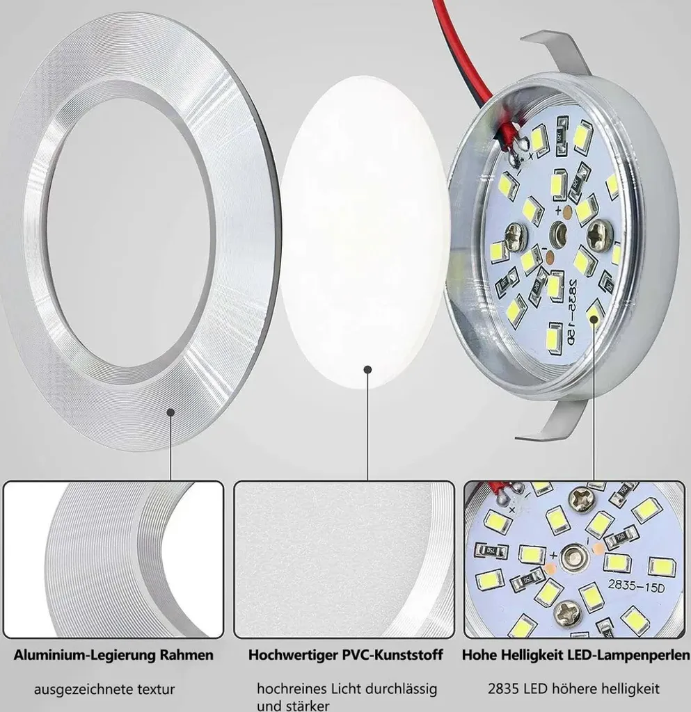 6X 3W Led faretto da incasso piatto bianco naturale 12V Faretti Led Faretti da soffitto Luce da incasso Faretti da soffitto argento per bagno cucina corridoio - 4