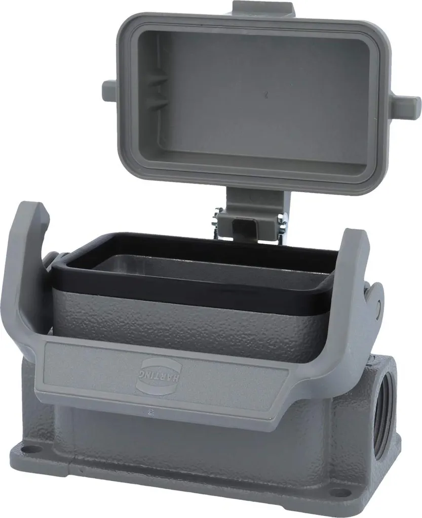 HARTING Han 10B Base bassa, 2xPG16 uscita cavo laterale, con 1 staffa longitudinale con cappuccio protettivo in plastica - 1