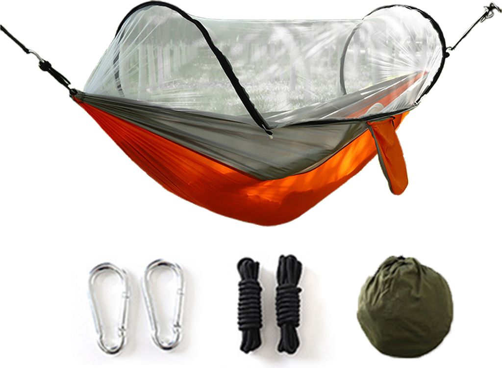 Camping-Hängematte mit Mückennetz, 200 kg, atmungsaktiv, leicht, tragbar, Einzelhängematte mit Baumgurten, einfach aufzubauen, Wanderhängematte...