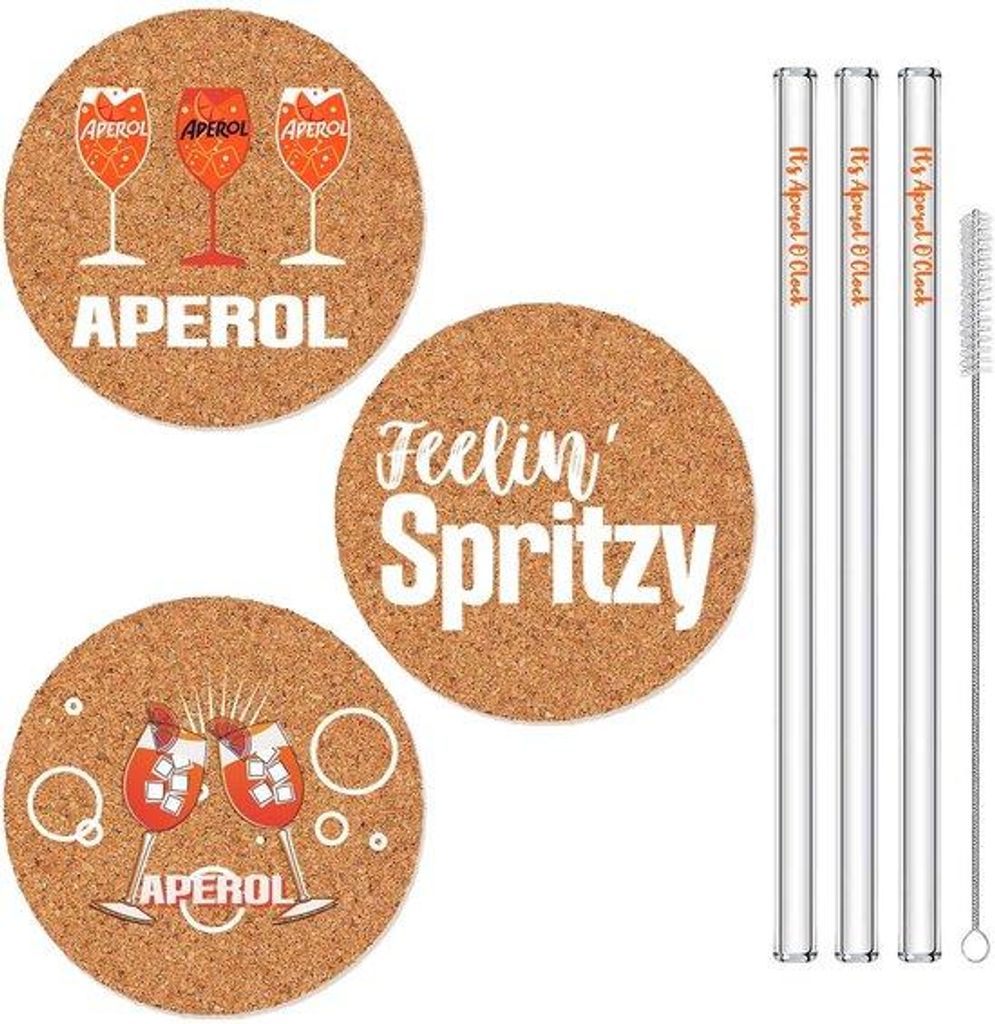 Aperol-Geschenkset mit 6 Accessoires, 3 Aperol-Unterlegern (10cm) und 3 Aperol-Ruten aus Bambus, ideal für Männer, Frauen, Kollegen, Freunde und ...