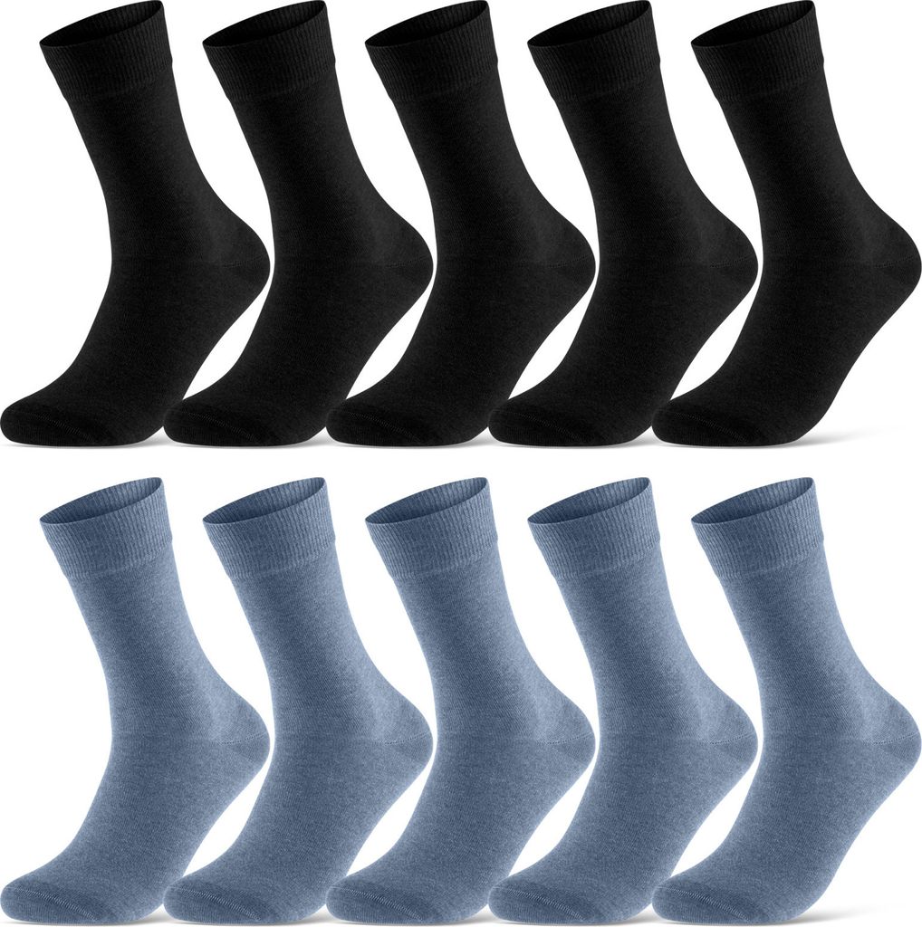 10 Paar Socken Herren & Damen Socken mit Komfortbund Business Socken Baumwolle (Basicline) - 70201T Schwarz/Jeans 39-42
