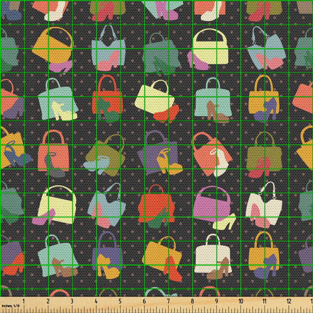 ABAKUHAUS Mode Gewebe als Meterware, Retro Design von Frauen Schuhen und Taschen auf einem Hintergrund des Tupfen, 5 M (148 x 500 cm), Koksgraue Me...