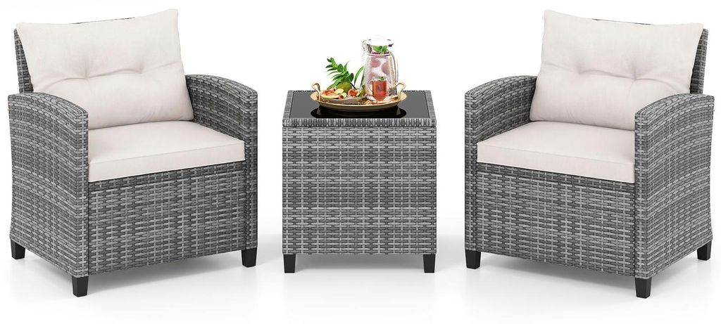 COSTWAY Gartenmöbel Set Polyrattan, 3-tlg. Balkonmöbel Produktbild 
