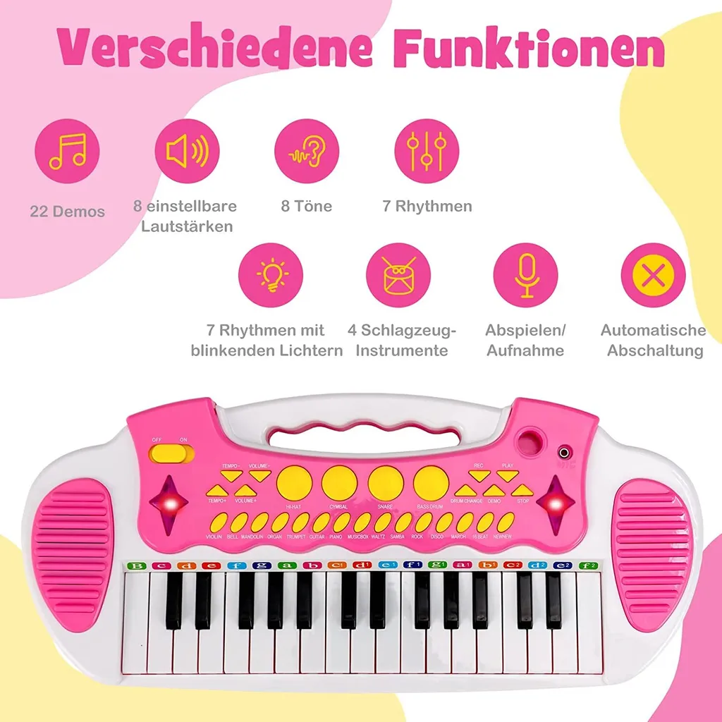 Piano enfant 31 touches rose : le set complet pour débuter la musique