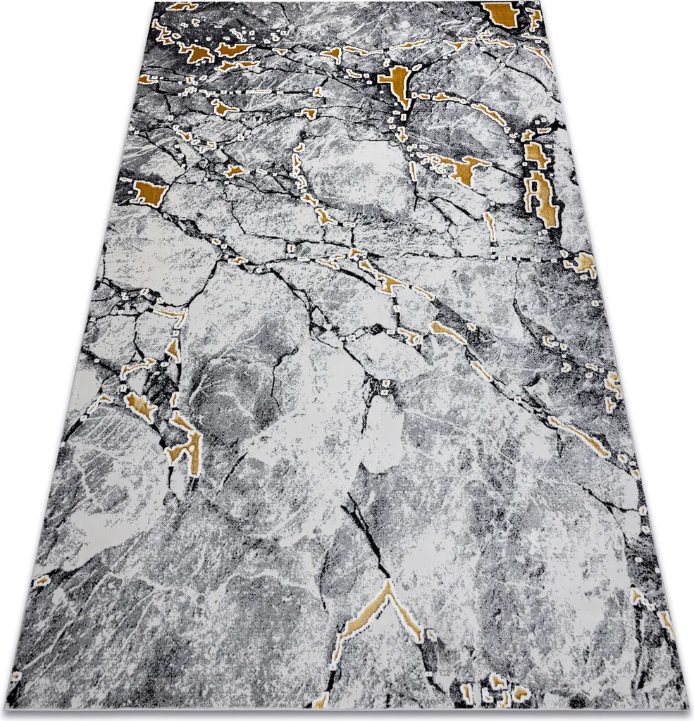Tapis de Salon Moderne Motif Marbre Beige et Noir Glamour 80x150 cm
