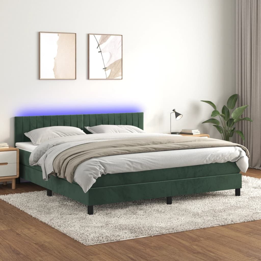 Design Möbel Boxspringbett mit Matratze & LED Dunkelgrün 160x200 cm Samt - 2024 Neu
