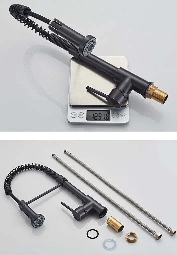 Rubinetto Miscelatore Nero Cucina Professionale | Molla 360° Spray - 10