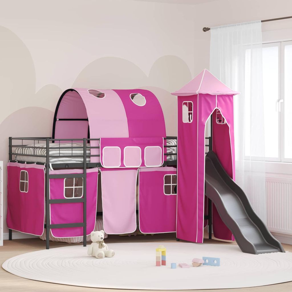 Maison Exclusive - Kinderloftbett Schwarz und Pink 107 x 200 cm Metall