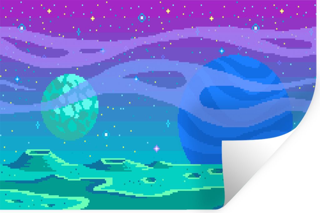 MuchoWow Wandtattoo Wandsticker Wandaufkleber Spiele - Pixel Art - Mond 120x80 cm Selbstklebend und Repositionierbar - Selbstklebend - Fototapeten