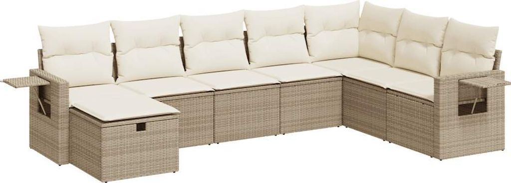 8-tlg. Garten-Sofagarnitur mit Kissen Beige Poly Rattan
