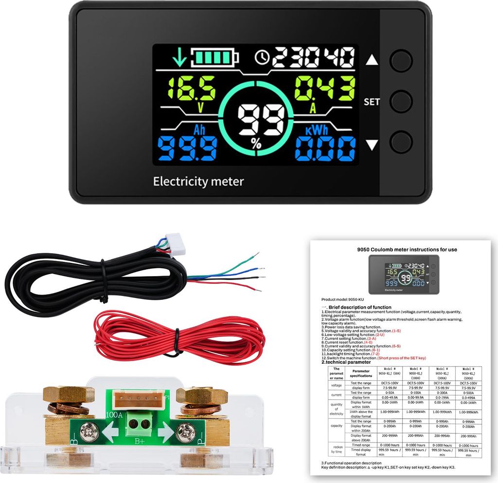 DC 7,5-100V 0-100A LCD Batteriemonitor mit Kapazitätsanzeige und Lade-/Entladeüberwachung für Lithium-Ionen, NiMH und mehr