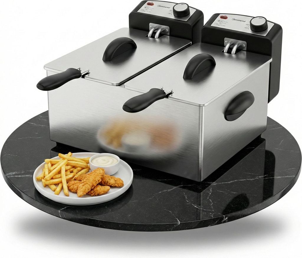 Sommertal DF3600 Doppel Fritteuse mit Öl 2x 3L 2x 1800W – Edelstahl Fritteuse mit 2 getrennten Heizkreisen | Fritteuse mit Fett 130–200°C