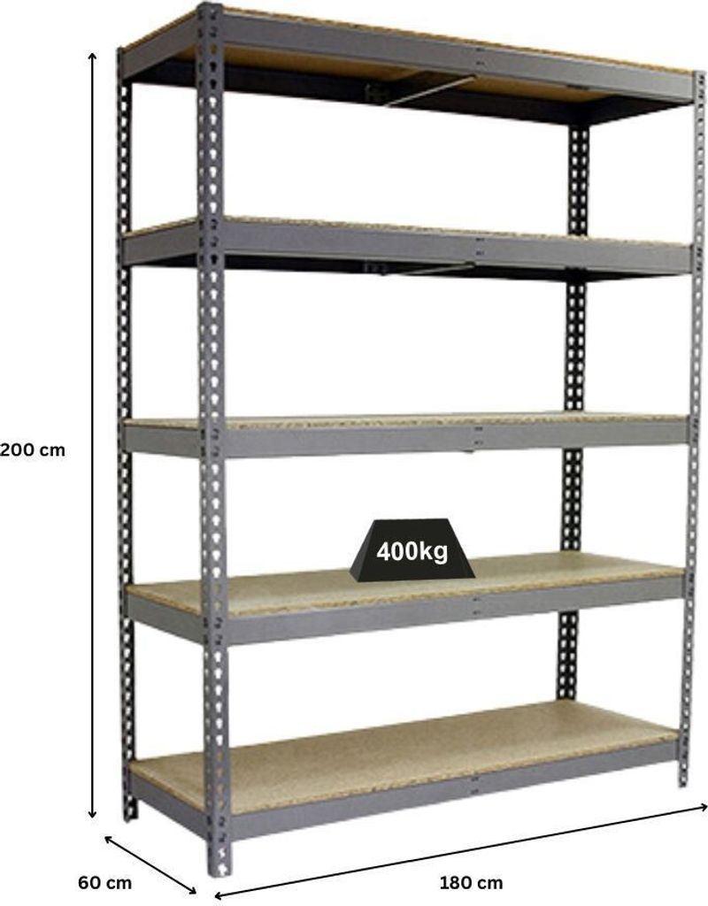 PROREGAL Schwerlastregal BIG WOOD YETI FIVE | HxBxT 200x180x60cm | Fachlast 400kg | Grau