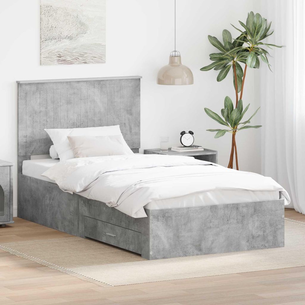 Maison Exclusive - Bettrahmen mit Kopfteil Beton Grau 100 x 200 cm Holzwerkstoff