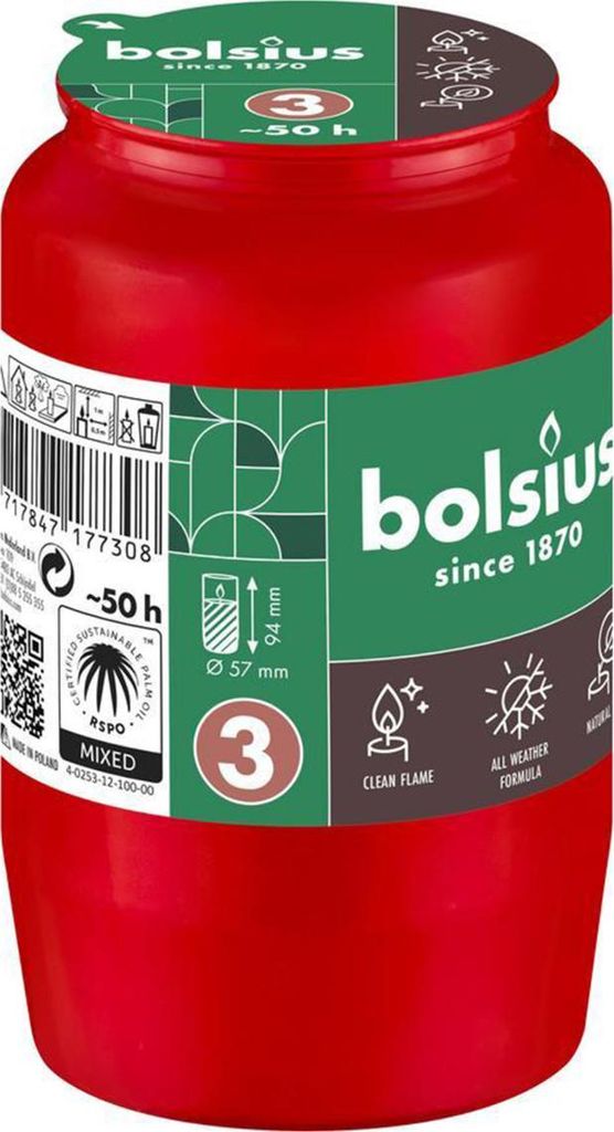 Riempimento Bolsius, 50 h, 152 g, 57 x 94 mm, per luce Immagine del prodotto 