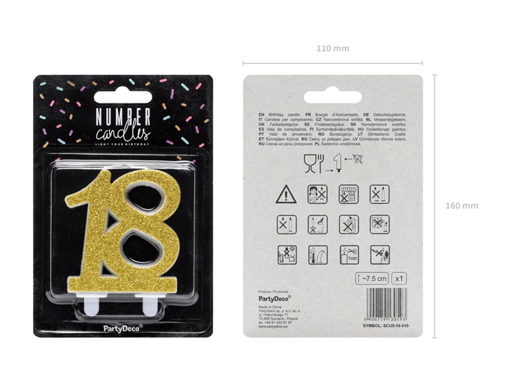 Świeczka urodzinowa 18 złota 7.5cm Zdjęcie produktu 4