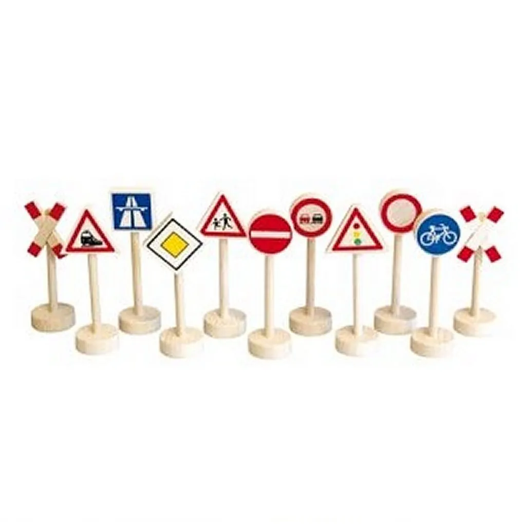 Set de 12 Panneaux de Route en Bois Naturel pour Éveil et Jeu Enfant