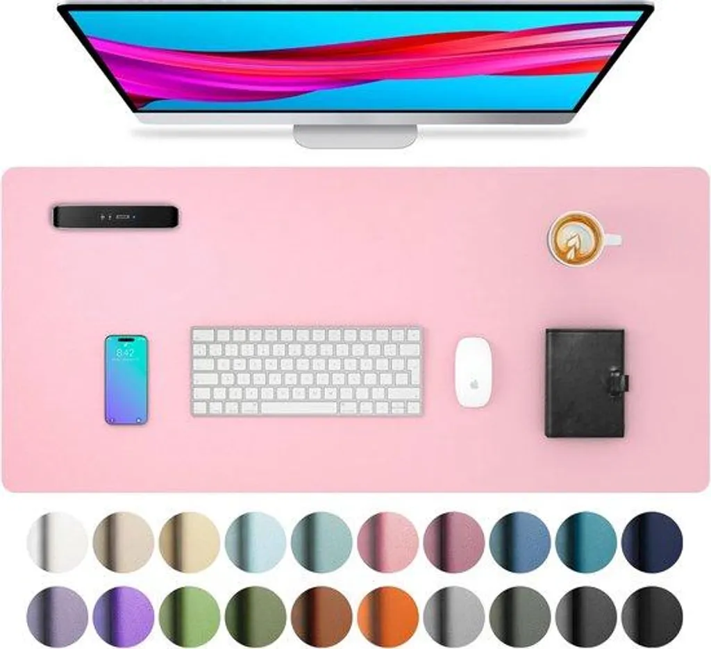 Sous-main rose pour bureau d'étudiante ou télétravail - Cuir 60 cm