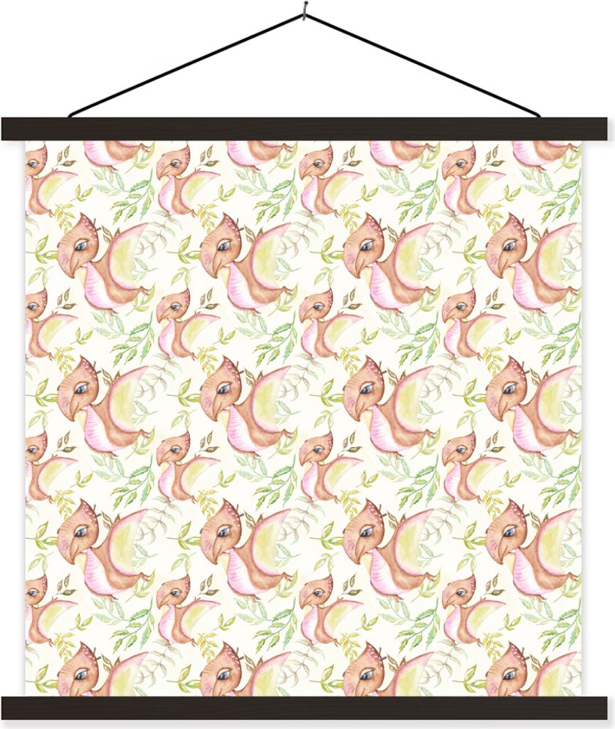 MuchoWow Textilposter Dinosaurier - Braun - Kinderzimmer - Mädchen - Rosa 120x120 cm mit schwarzem Rahmen - Aufhängungsset