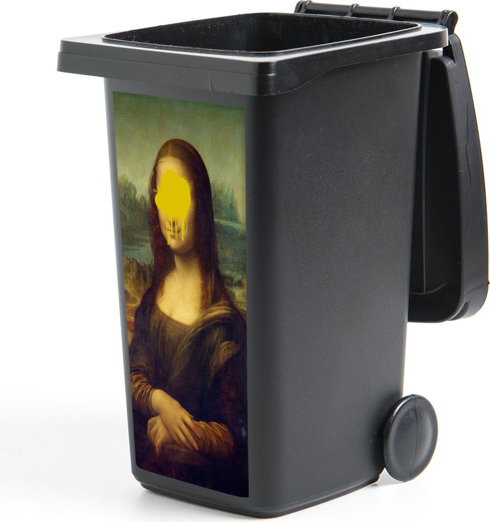 MuchoWow Mülltonnenaufkleber Mona Lisa - Farbe - Gelb 38x80 cm - Behälteraufkleber - Mülleimer-Aufkleber - Container-Aufkleber