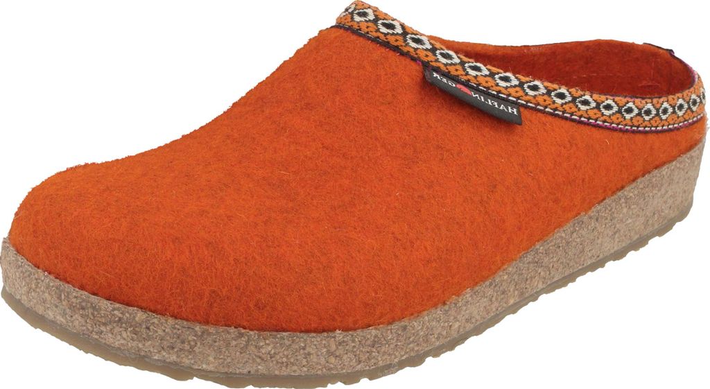 Haflinger Damen Herren Pantoffel Filz mit Azteken Muster Grizzly Franzl 711001, Größe:41 EU, Farbe:Orange