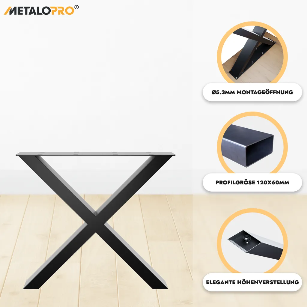 Pieds de table en métal noir style industriel pour table à manger 72cm - 2