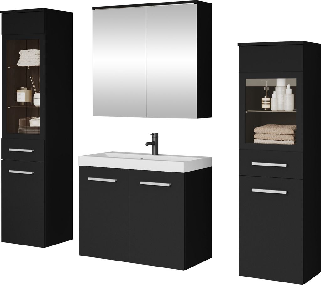 MIRJAN24 Badmöbel-Set Madrit II, Badezimmer-Set mit Spiegel und Waschbecken (Farbe: Schwarzer Graphit, mit Siphon, ohne Beleuchtung)