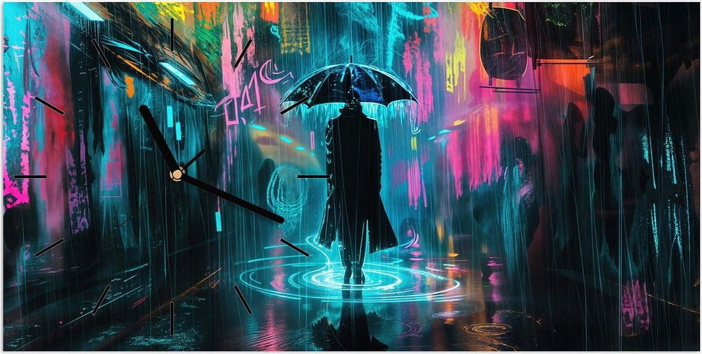 Wanduhr aus Glas mit Motiv Regen bei Nacht- 60 x 30 cm - inkl. Aufhängesystem