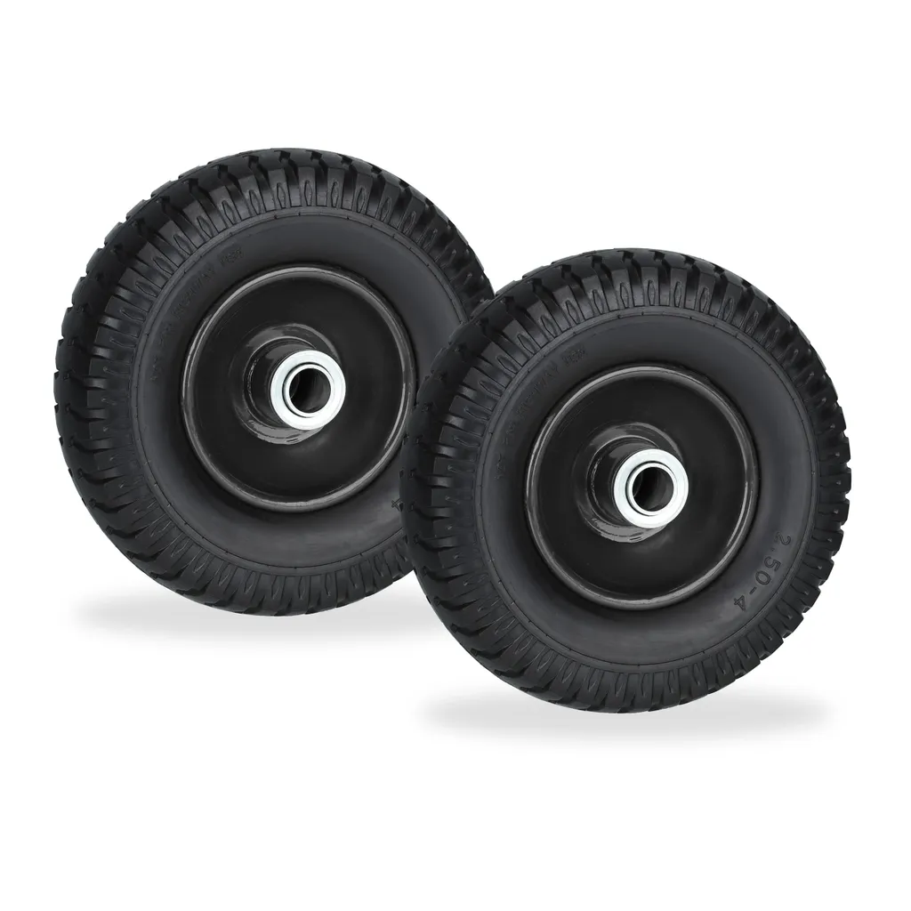 Roues de Brouette 2.50-4 Gonflables avec Roulement à Billes Lot de 2